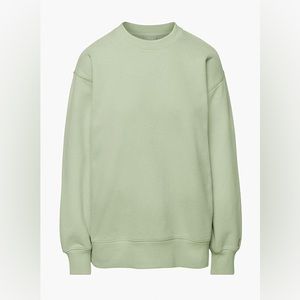 Cozy Fleece Boyfriend Crew Sweatshirt in Silver Sage Green